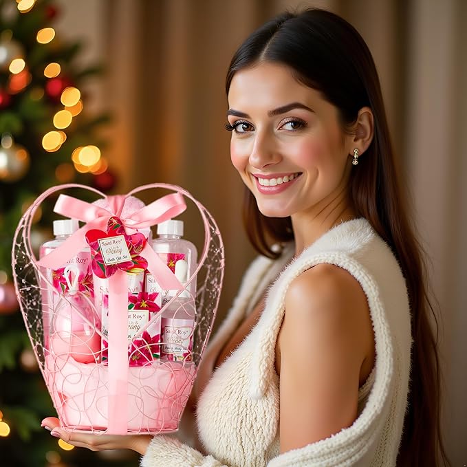 Gift Basket Christmas Gifts for Women Spa Set Lily & Peony Home Spa Set, Beauty Personal Care Set Jojoba Oil, Spa Self Care Kit, Bath Body For Thank You, Birthday Gifts