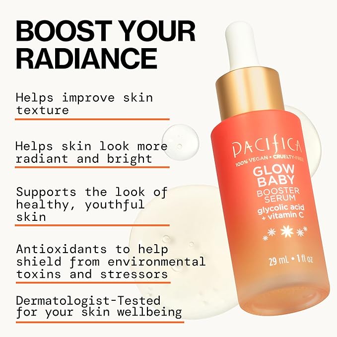 Pacifica Glow Baby Brightening Skincare Set – Vitamin C Booster Serum, Hydrodew Vegan Snail Moisturizer & Dreamlit Illuminating Lotion for Glowing Skin, Hydration & Radiance