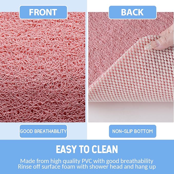Non-Slip Bathtub Mat, Anti Slip Shower Mat, Fast Drying Bathtub Mats, Foot Scrubber Mat, Anti Slip Mat for Tub, Floor, Bathroom, Kitchen, Home, Hotel (Pink 40"×28")