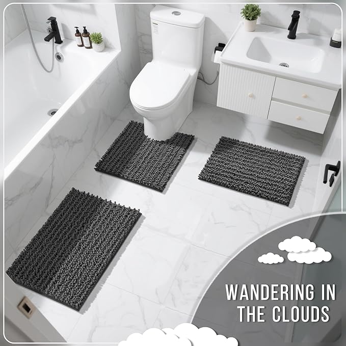 Yimobra Bathroom Rugs Non Slip Washable 32x20 Inch - Ultra Soft Absorbent Chenille Bath Mat, Quick Dry Shaggy Floor Carpet for Tub Shower, Dark Gray Home Decor Accessories