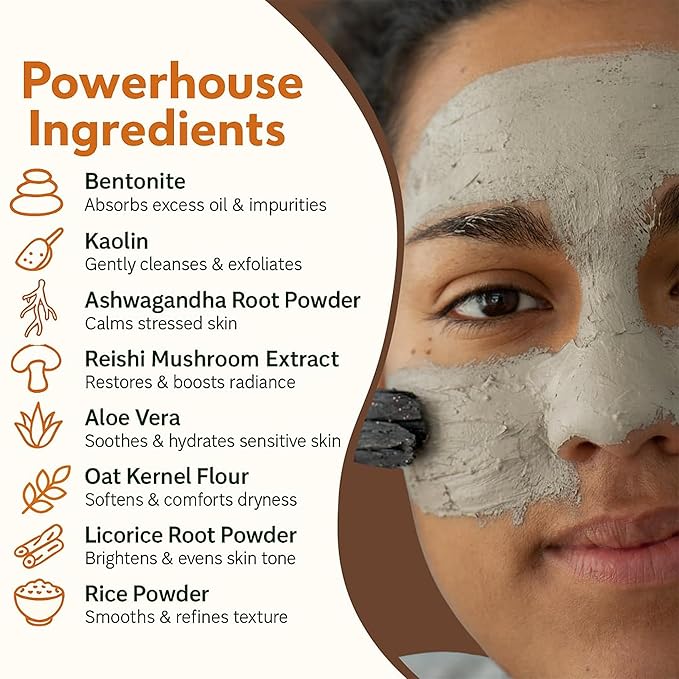 ProSeed Clay Powder Mask with Ashwagandha, Reishi, Kaolin & Bentonite – Natural Botanical Facial Cleanse with Oats & Aloe for Moisturizing & Hydrating Sensitive Skin – Skin Care Powder Facial Mask