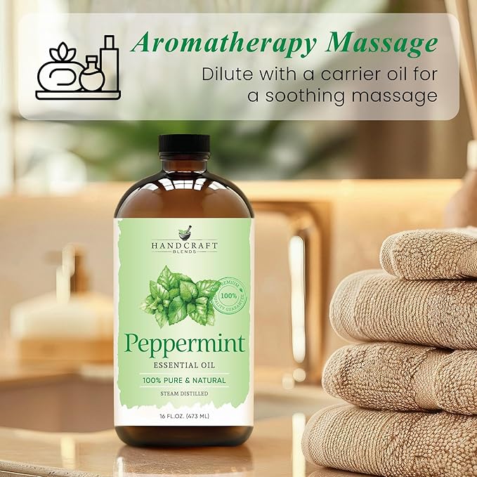 Handcraft Blends Peppermint Essential Oil in Glass Bottle – Huge 16 Fl Oz – 100% Pure and Natural – Premium Grade Oil for Diffuser and Aromatherapy, Skin, Massage, Candle and Soap Making Fragrance