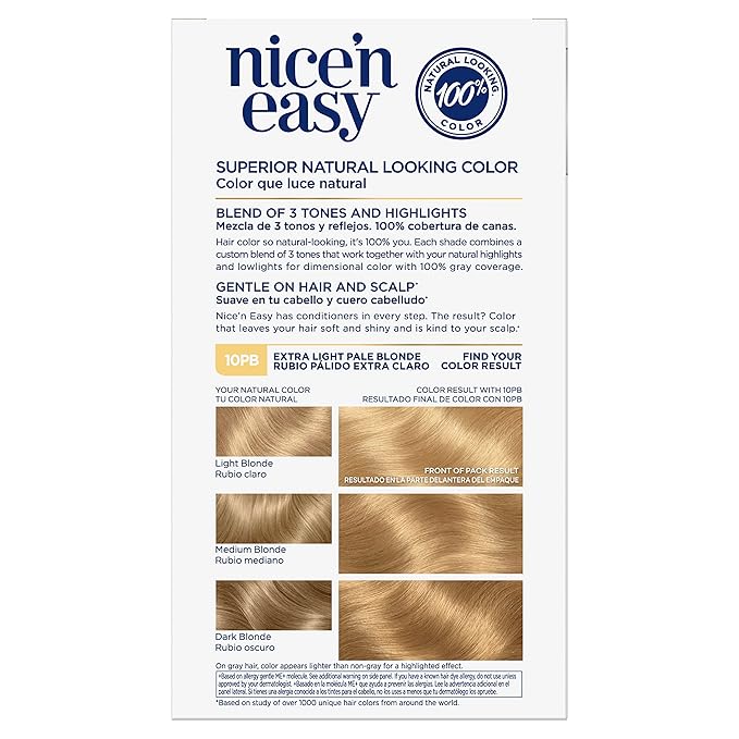Clairol Nice'n Easy Permanent Hair Dye, 10PB Extra Light Pale Blonde Hair Color, Pack of 1