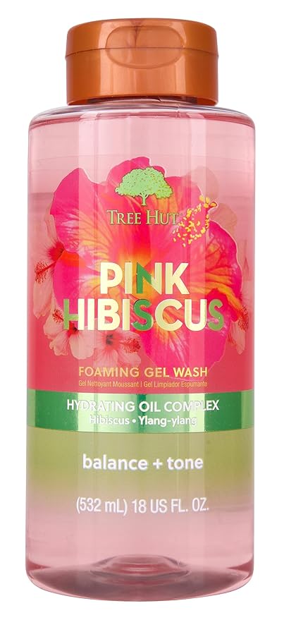 Tree Hut Pink Hibiscus Foaming Gel Wash, Hydrating & Moisturizing Body Wash with Shea Butter & Nourishing Essential Oils, Daily Cleanser for Soft Smooth Skin, 18 fl oz