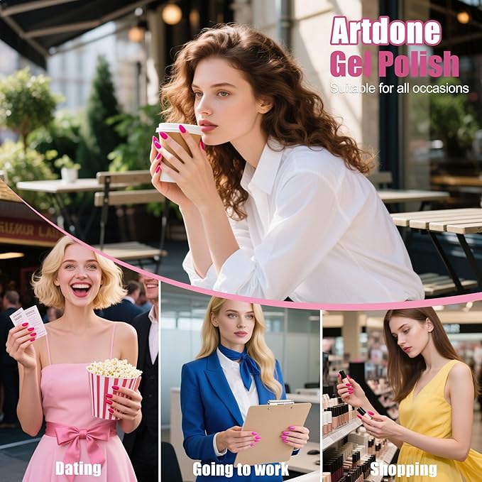 Artdone Sheer Gel Nail Polish Set Jelly UV Gel 6 Colors Translucent Milky White Pink Nude Brown Colors Nail Polish For All Seasons (Soild-Pink And Red)