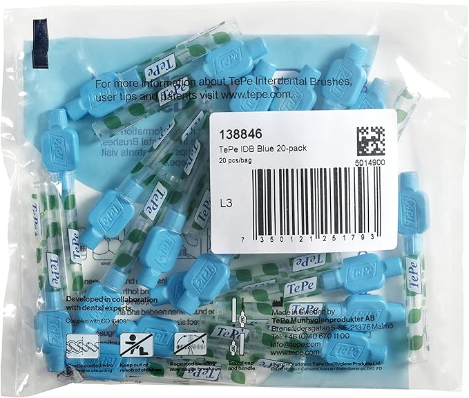 TePe Interdental Brushes Original | Size 5-0.8mm | 1 Pack of 20 Brushes (0.6 mm, Blue)