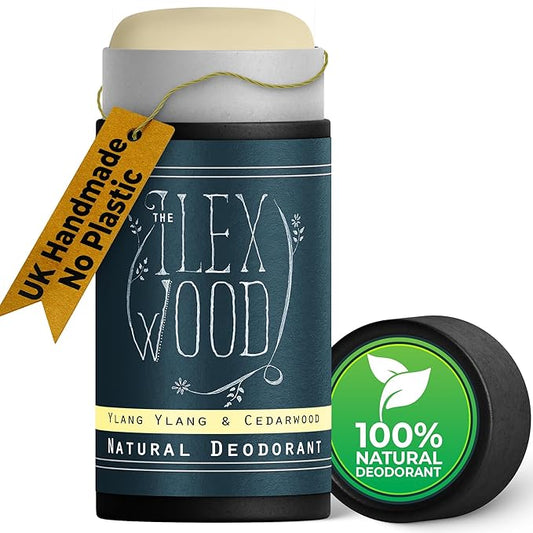 The Ilex Wood Natural Deodorant - 2.4fl oz. Handmade, Aluminum Salt Free, Plastic Free, Cruelty and Alcohol Free, Vegan, Eco Friendly Cardboard Tube – Ylang Ylang & Cedarwood (Sweet & Woody)