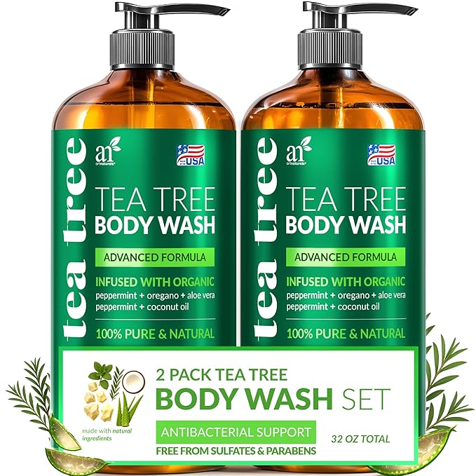Antibacterial Tea Tree Oil Body Wash For Men & Women Remedy Soap Extra Strength - Helps Treat Acne, Athletes foot, Eczema, Toenail Fungus & Jock Itch & Ringworm (16 Fl Oz (Pack of 2)
