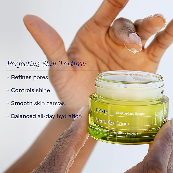 KORRES Santorini Grape Poreless Skin Care Cream, Gel Face Moisturizer with Hyaluronic acid and Salicylic Acid, Pore Minimizer, Hydration for Dry, Oily & Sensitive Skin, 1.35 fl oz Stocking Stuffer