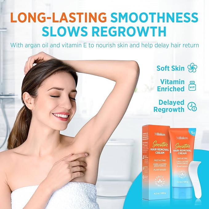 Painless Hair Removal Cream - Soothing Depilatory for Women with Sensitive Skin. Enriched with Aloe, Chamomile & Vitamin E, For Legs, Arms, Bikini & Underarms.