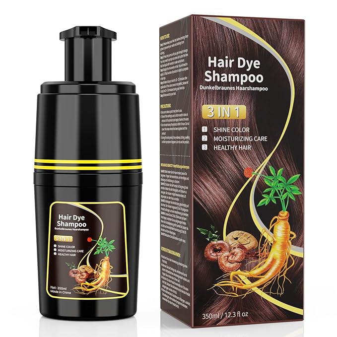 Dark Brown Hair Dye Shampoo 3 in 1, Herbal Ingredients Hair Color Shampoo for Cover Grey Hair, Hair Dye for Men and Women