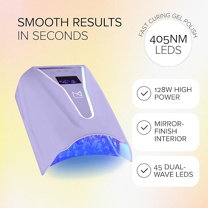 M - Crystal Cure 128W UV Nail Lamp - Fast Curing Nail Light with 45 Powerful 365nm+405nm LEDs - Cordless, Rechargeable, Auto Sensor - UV Light for Gel Nails for Manicures & Pedicures (Violet)