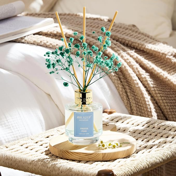 Airkeep Reed Diffuser Set of 3, Jasmine Mint Gardenia Freesia Pear Oil Reed Diffusers for Bedroom Living Room Office Aromatherapy Oil Reed Diffuser for Gift 50ml x 3