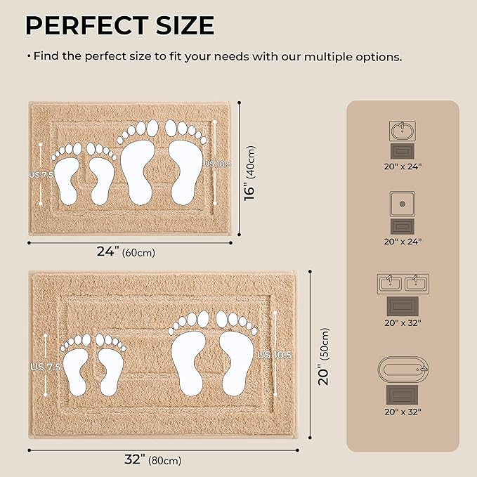 GRANNY SAYS Bathroom Rugs Sets 2 Piece,Soft Bath Mats for Bathroom, Bath Rugs Non Slip Washable, Absorbent Bath Rug for Tub, Shower and Toilet, Bath Mat Set (Khaki, 20" x 32" + 16" x 24")