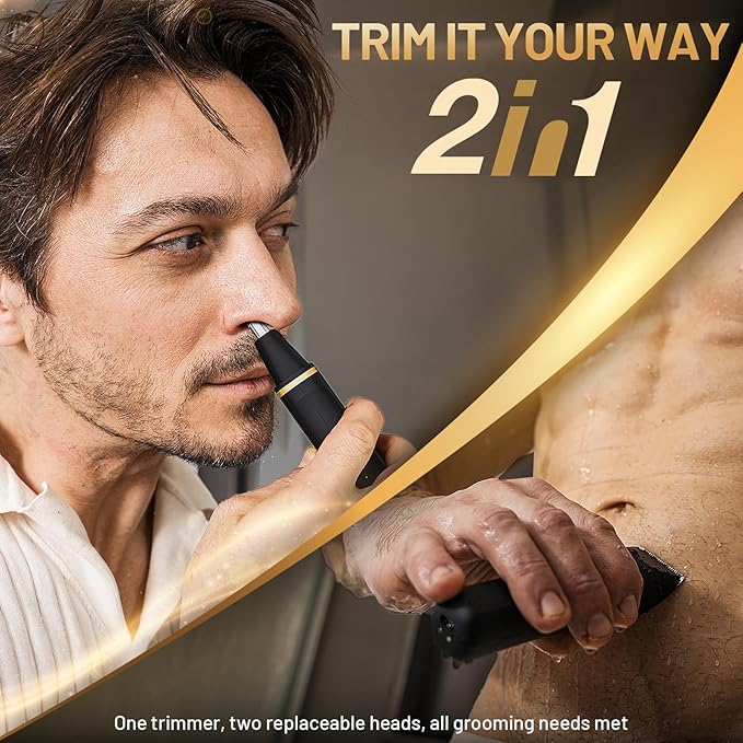Electric Razor for Men, IPX7 Waterproof Versatile Shaver for Temple, Groin, Nose, Ear Hairs, Beard, Body Hair Trimmer, Painless Grooming Kit with 2 Replaceable Heads, Birthday Gifts for Men