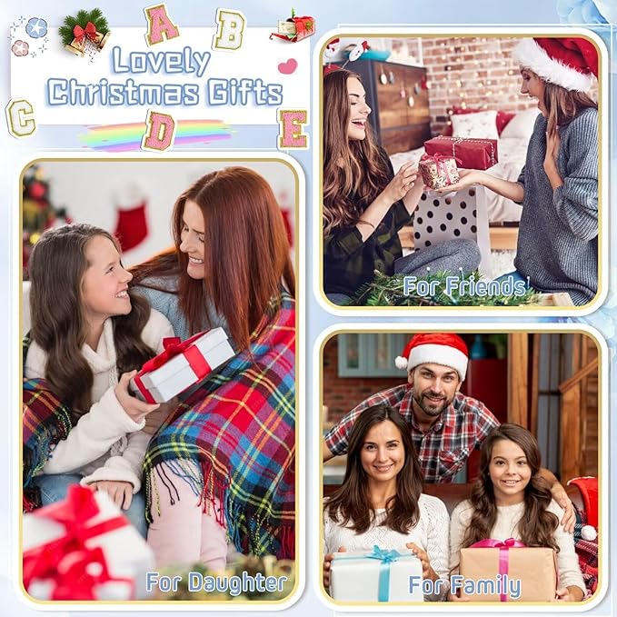 TOPEAST Preppy Stuff for Girls, Initial Makeup Bag Chenille Letter Pouch Cosmetic Bag with Zipper, PU Leather Waterproof Toiletry Bag, Cute Stuff Birthday Gift for Friends Sister (Sky Blue T)