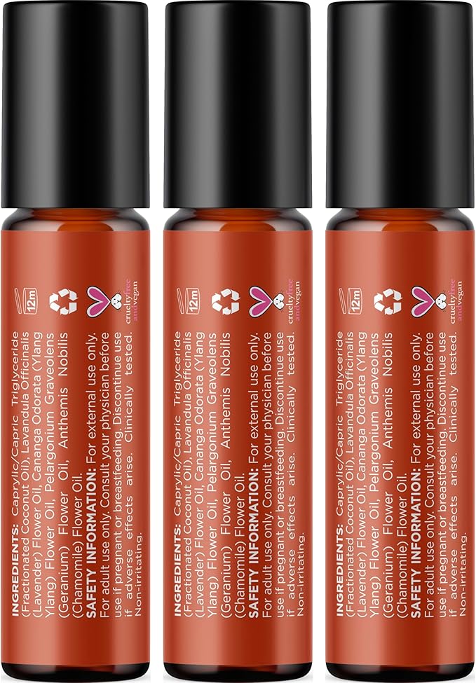Relaxing Essential Oil Roll On - Aromatherapy Essential Oil Roller with Calming Essential Oils - Relaxing Essential Oil Blend with Lavender Ylang Ylang Chamomile & Geranium for Stress Support (3 Pack)