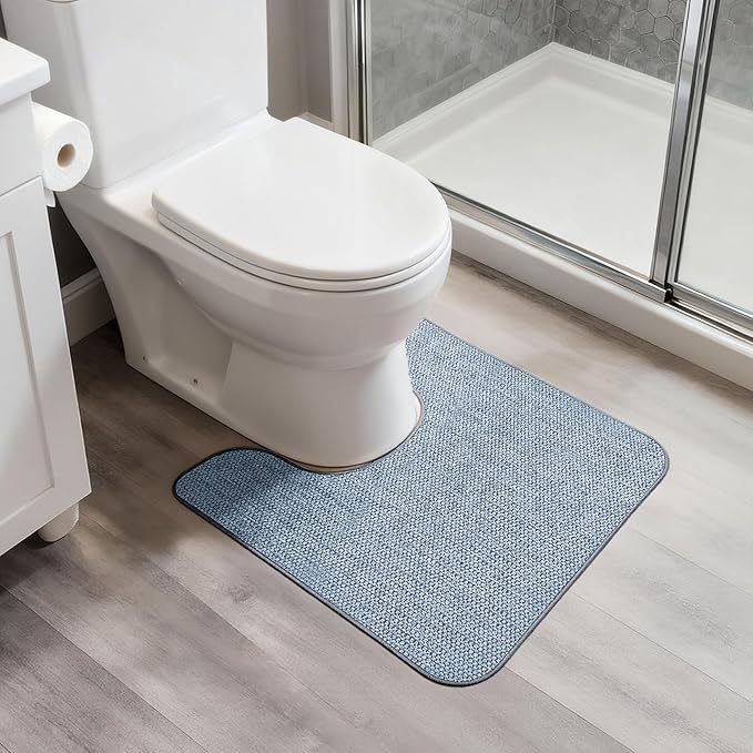 Toilet Rugs U Shaped Bathroom Rug,Machine Washable Non Slip Quick Dry Super Absorbent Ultra Thin Toilet Mats for Bathroom Toilet.Blue,1'8"x2'(20x24inch)
