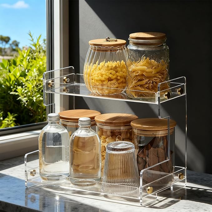 NEWRAIN Bathroom Organizer Countertop, Makeup 2-Tier Organizer Counter Organizer for Cosmetics, Vanity Holder for Lipstick,Cabinet Organizers and Storage