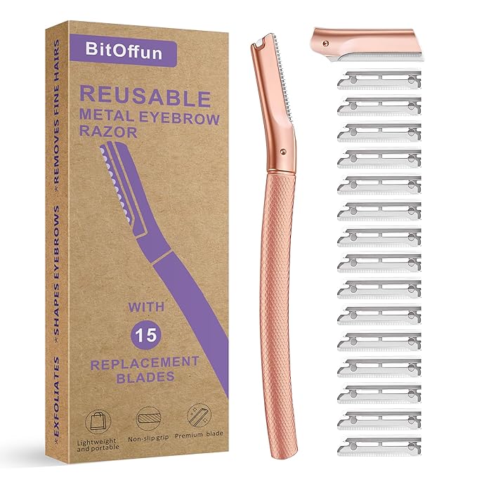 Eyebrow Razor with 16 Blades, Metal Razors for Women and Men,Dermaplane Razor for Women Face, Facial Hair Removal for & Eyebrow Hair Removal (Rose Gold)