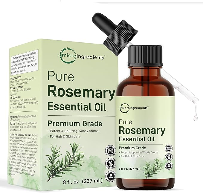 Rosemary Essential Oil for Hair, Scalp & Skin, 8 fl oz – 100% Pure & Natural with Dropper | Aromatherapy, Diffuser, Soap, Candle & Massage Use | Woody Herbal Aroma, Cruelty-Free
