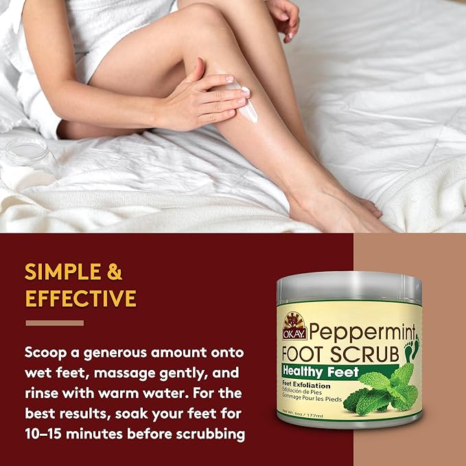 OKAY Peppermint Foot Scrub - Exfoliating Foot Scrub, Foot Exfoliator, Great for Cracked Heels, Pedicures, Dead Skin Remover, Exfoliant for Calluses, Moisturizer for Dry Skin - 6 Oz (Pack of 1)