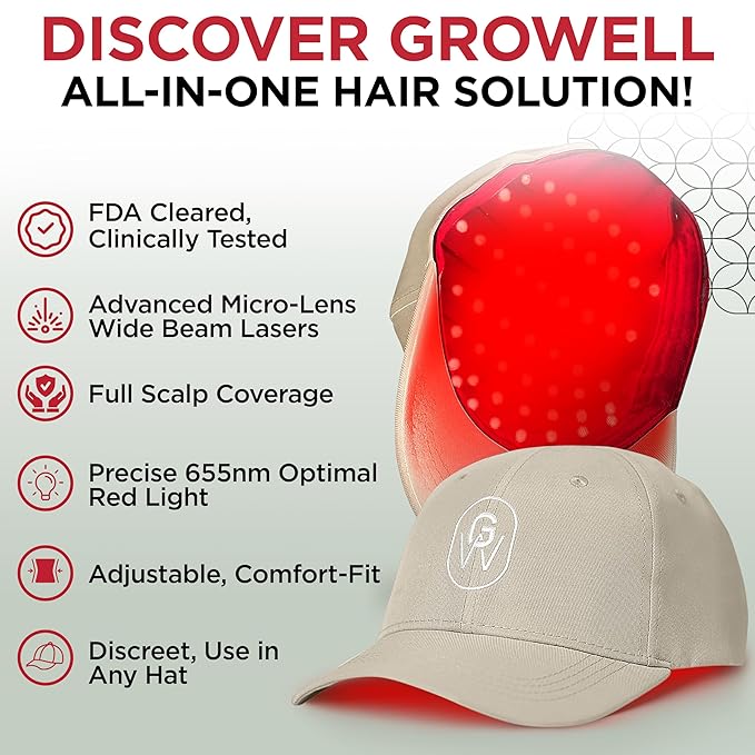 Red Light Therapy Hair Growth Cap – FDA Cleared Laser Treatment for Hair Regrowth and Reduced Shedding – LED & Laser Red Light Therapy Clinically Proven in Double-Blind Studies -Beige