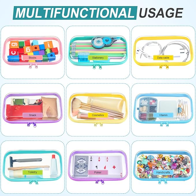 Sanwuta 10 Pcs Hard Zipper Case Clear Hard Pouches Plastic Zipper Pencil Box Toy Storage Bins Portable Plastic Container for Travel Toiletry Office Cosmetic Block Puzzle Organizer(S,Macaron Color)