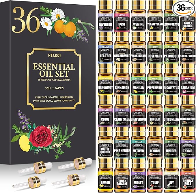 NESCCI Essential Oil Set - Essential Oils 36 x 5ML - Essential Oils Gift Set for Diffuser, Humidifier, Soap, Candle, Bath Bombs Making, Halloween, Christmas