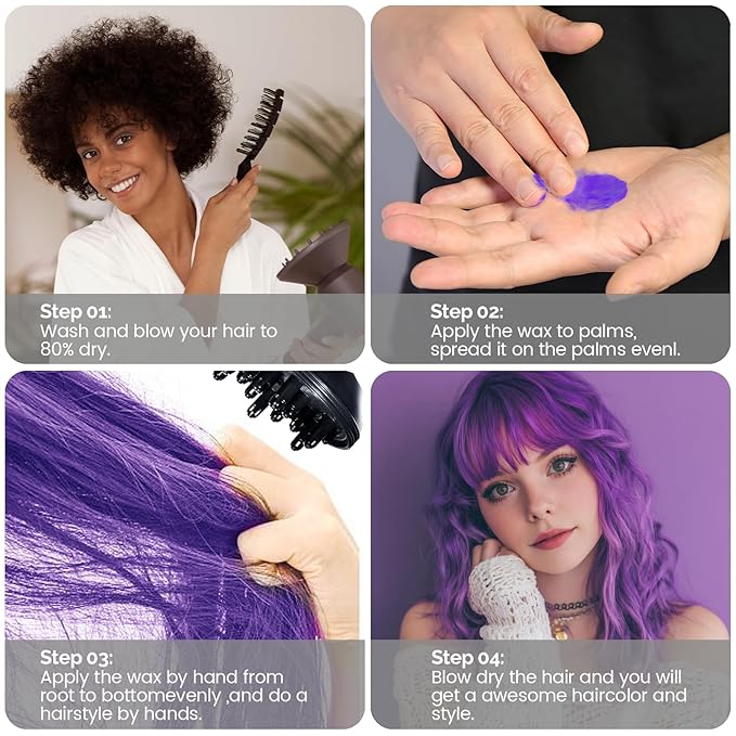 Purple Temporary Hair Color Wax - SOVONCARE Washable Hair Dye for Men & Women, All-Day Hold Disposable Hair Styling Clays for Party, Cosplay & Daily 4.23 oz