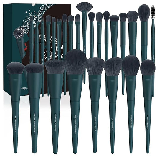 Bueart Design 26Pcs Christmas Professional Makeup Brushes Set with Elegant Box,Premium Ultra Soft Synthetic Brush for Foundation Blush Powder Contour Concealer Bronzer Eyeshadow for Pro makeup
