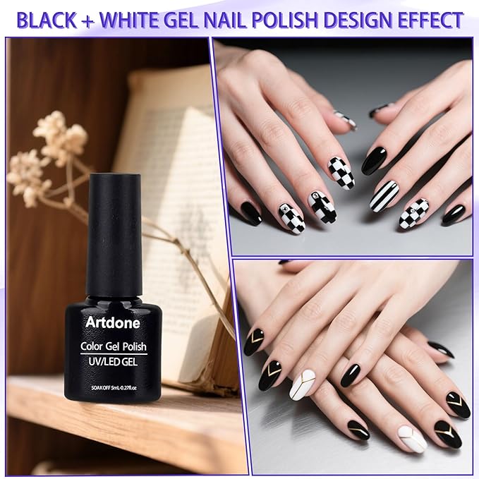 Artdone Gel Nail Polish Set Solid UV Gel 16 Bottles Set Include Top & Matte Top Coat and Base Coat White Pink Yellow Blue Red Colors For All Seasons Neutral Soak Off Manicure Kit For Nail Art