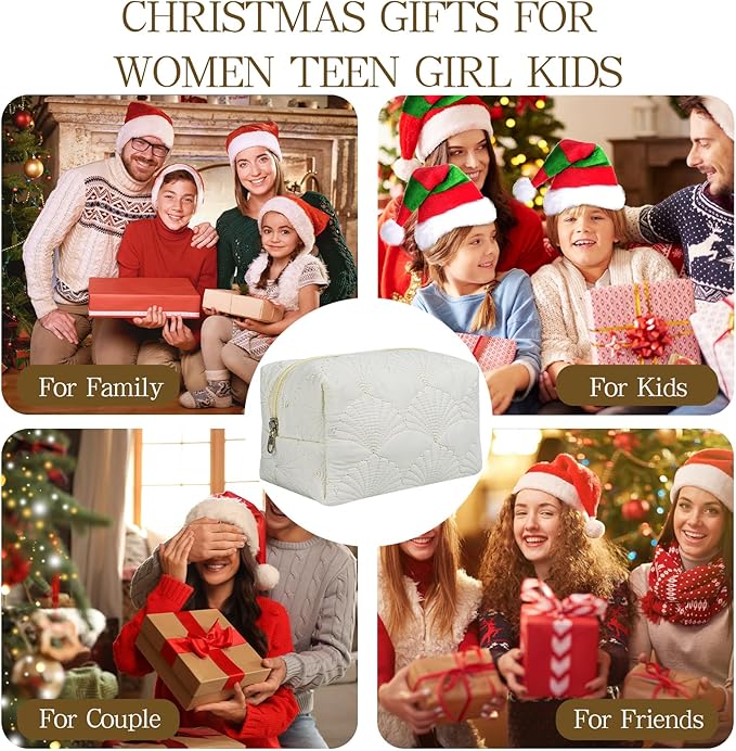 Quilted Makeup Pouch,Cotton Puffy Makeup Bag, Coquette Cosmetic Bag for Women and Girls, Aesthetic Organizer Bag, Cute Flower Travel Toiletry Bag