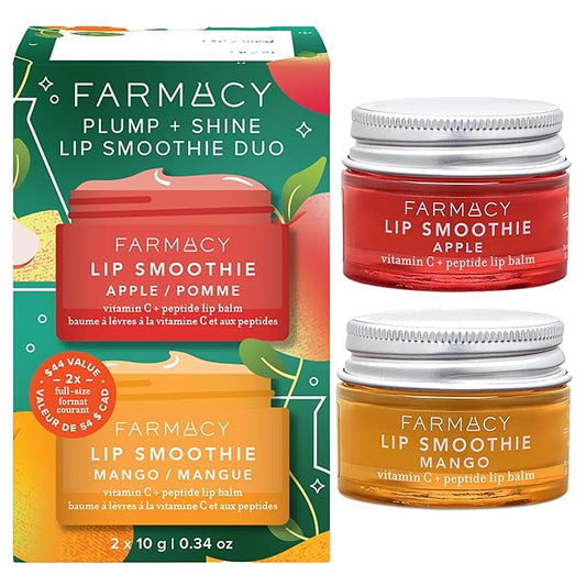 Farmacy Plump + Shine Lip Smoothie Duo - Peptide Lip Balm - Lip Moisturizer & Plumper with Vitamin C - Apple & Mango with High Gloss Finish