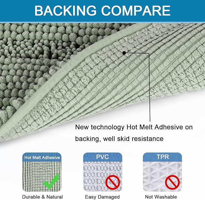 H.VERSAILTEX Bathroom Rugs Bath Mats Sets Super Absorbent Chenille Striped Bath Mats Non Skid Machine Wash Dry Rugs for Bathroom Floor Set of 2(Sage, 24 x 36 Plus 20 x 32 - Inches)