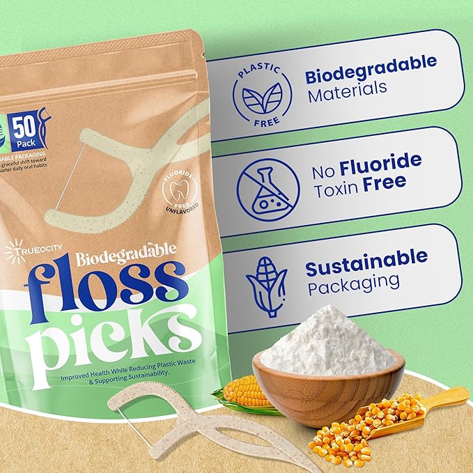 Biodegradable Floss Picks, Natural & Organic Floss Picks, Eco-Friendly Tooth Flossers, Perfect for Adults, Sustainable Oral Care, Fresh Breath, Eco-Conscious Solution (200 Units)