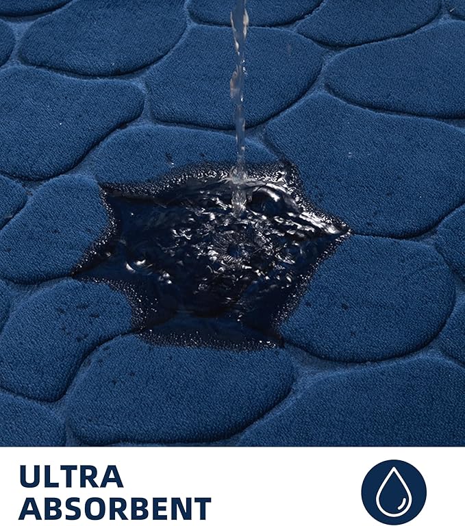 YIHOUSE Memory Foam Runner Rug, Cobblestone Bathroom Runner Rugs Super Water Absorbent Bath Mats for Bathroom Machine Washable Bath Rugs for Hallway Bedroom Laundry Room(26 x 50,Dark Blue)