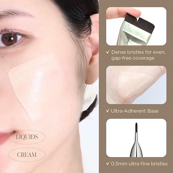 Piccasso FB11 Foundation Brush Makeup Set – FB11 Spatula Foundation Brush & 6P Latex Round Makeup Sponges, Seamless Coverage, Dewy & Matte Finish, Korean Makeup Tools for Flawless Skin