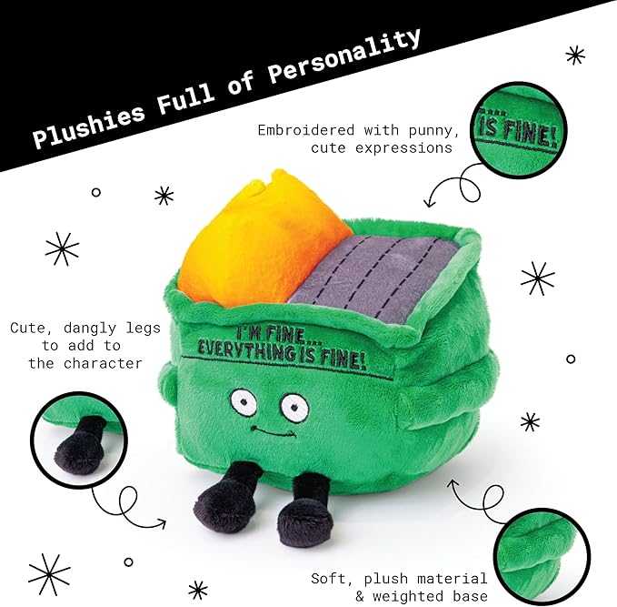 Punchkins Dumpster Fire Plushie - I'm Fine, Everything is Fine! Dumpster Fire Plush, Emotional Support Plushie, Funny Plush Toy for Gifting