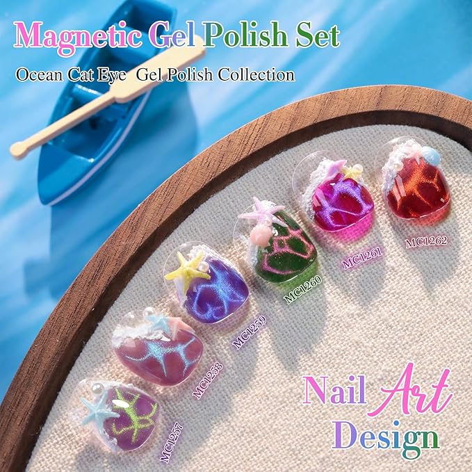 Double Rhythm Cat Eye Gel Nail Polish Set of 6 Same Color Same Bottle 0.5 Oz Shimmer Glitter with Magnet Holographic Reflective Magnetic UV Nail Polish Kit at Home (Aurora Galaxy Burgundy-T6-58)