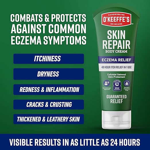 O’Keeffe’s Skin Repair Eczema Relief Body Cream, 7oz Tube (Pack of 1) – 48 Hour Itch Relief in One Use