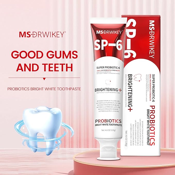 SP-6 Probiotic Whitening Toothpaste - Enhanced Formula with 6 Probiotics and Gum Health - Enamel-Safe, Fluoride-Free, Fresh Mint Flavor, 4.6oz (1)