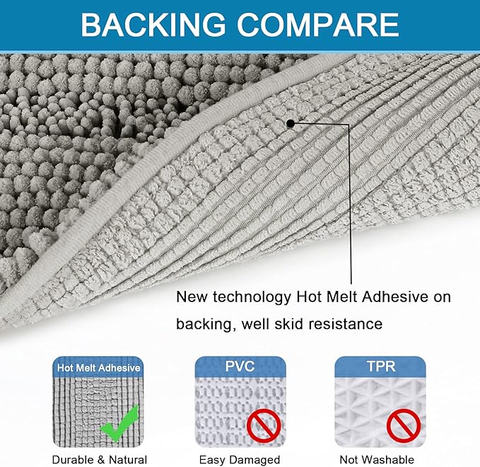 H.VERSAILTEX 2 Piece Bathroom Set - Super Absorbent Chenille Striped Bath Mats, Non Skid, Machine Washable (Dove Grey, 24 x 36 Plus 20 x 32 - Inches)