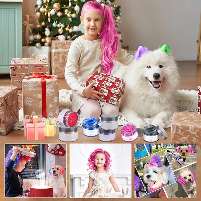 6 Color Temporary Hair Color Wax, Stocking Stuffers for Kids, Blue Green Purple Pink Orange Gray Hair Dye Natural Instant Hair Wax Color, DIY Temporary Hair Color for Kids Women Men Daily Christmas