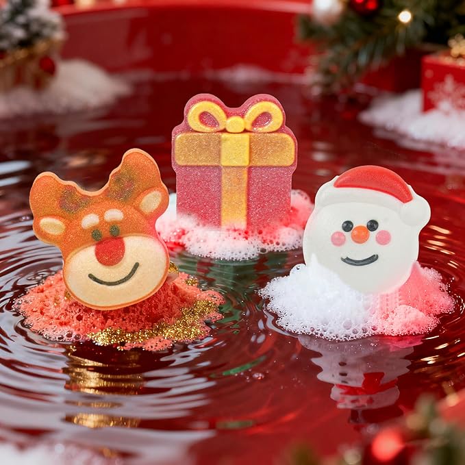 Christmas Bath Bombs for Kids & Women, Handmade Bath Bomb Gift Set of 6 Fun Shapes, Perfect Stocking Stuffers for Teen Girls & Boys, Skin Care Bathbombs as Christmas Gifts for Kids