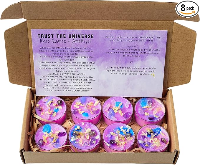 Tealight Soy Candles with Crystals And Herbs, Handmade Energy Candles, Healing Crystal Soy Candles, Aromatherapy Candles. (Purple)