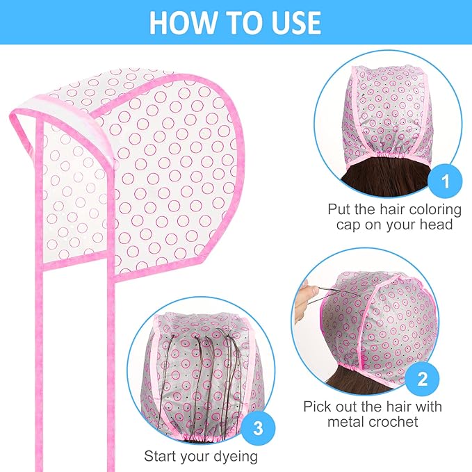 Boao 3 Sets Highlight Cap Sets, Highlighting Caps for Hair, Dye Bleach Cap With Hole And Hook, Dye Kit for Hair Frosting, Highlighting, Color Accessories (Assorted Colors)