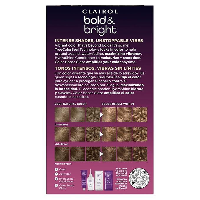 Clairol Bold & Bright Permanent Hair Dye, 71 Caramel Bronde Hair Color, Pack of 1