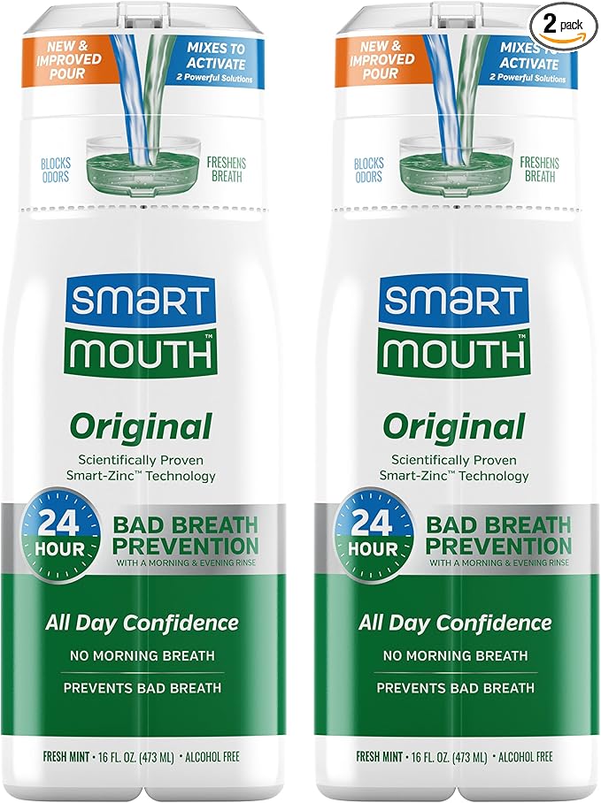 SmartMouth Original Activated Mouthwash - Adult Mouthwash for Fresh Breath - Oral Rinse for 24-Hour Bad Breath Relief with Twice Daily Use - Fresh Mint Flavor, 16 fl oz (2 Pack)
