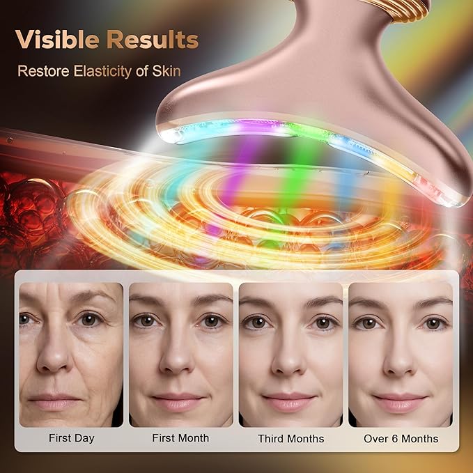 7 in 1 Multifunctional Facial Massager, Red Light Therapy for Face with 7 Modes, Face Lift Device, Portable Facial Massager for Wrinkles,Neck&Skin Care-Pink